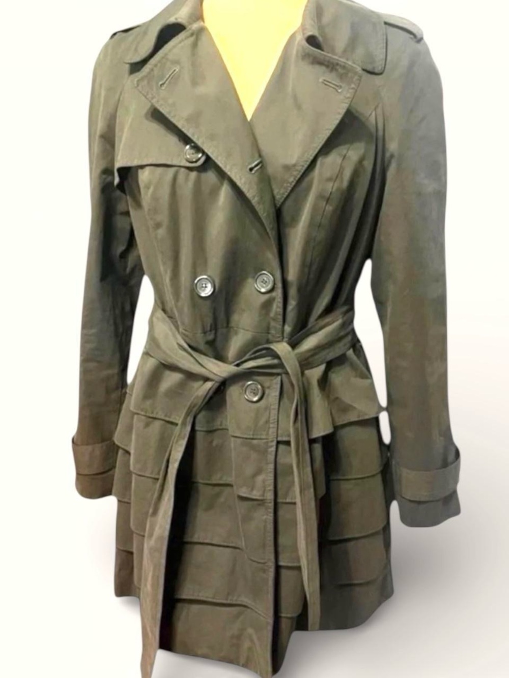 INC International Concepts Olive Green Tiered Trench Coat with Belt